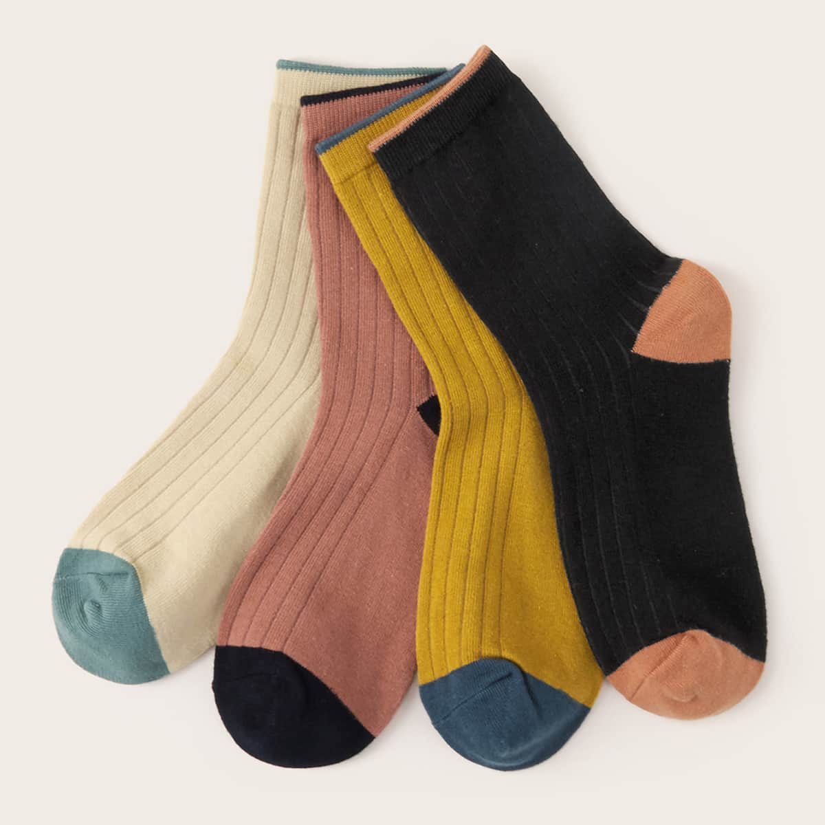 

4pairs Two Tone Socks, Multicolor