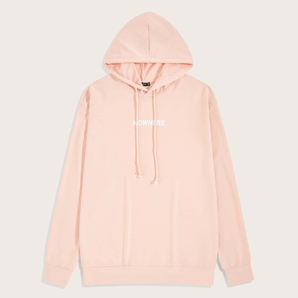 

Men Letter Graphic Drawstring Hoodie, Pastel baby pink