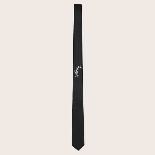 

Men Flower Embroidery Tie, Black