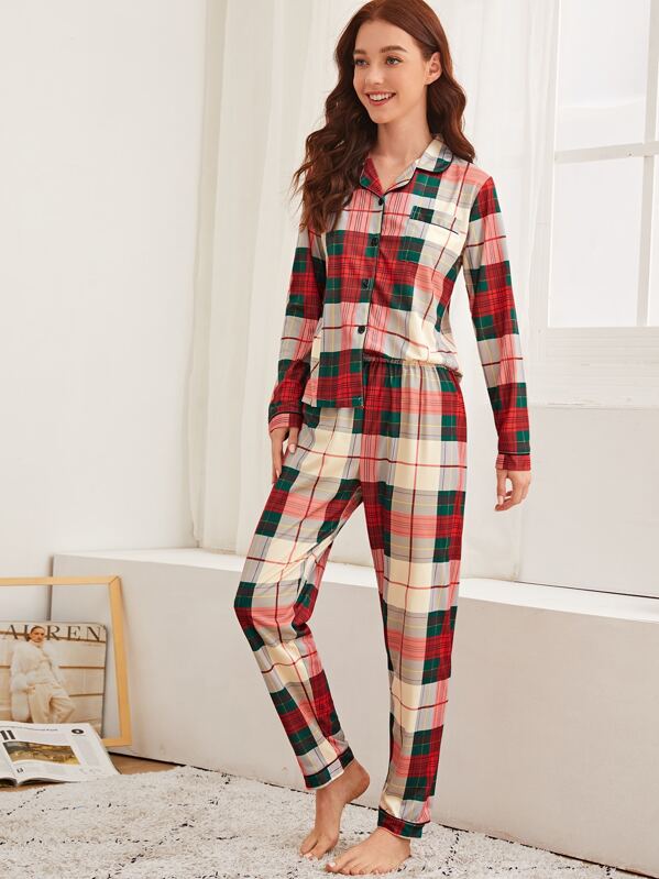 

Tartan Button-up PJ Set, Multicolor, Poly