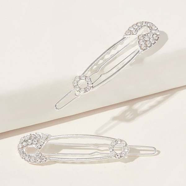 

2pcs Rhinestone Decor Hair Clip, Silver