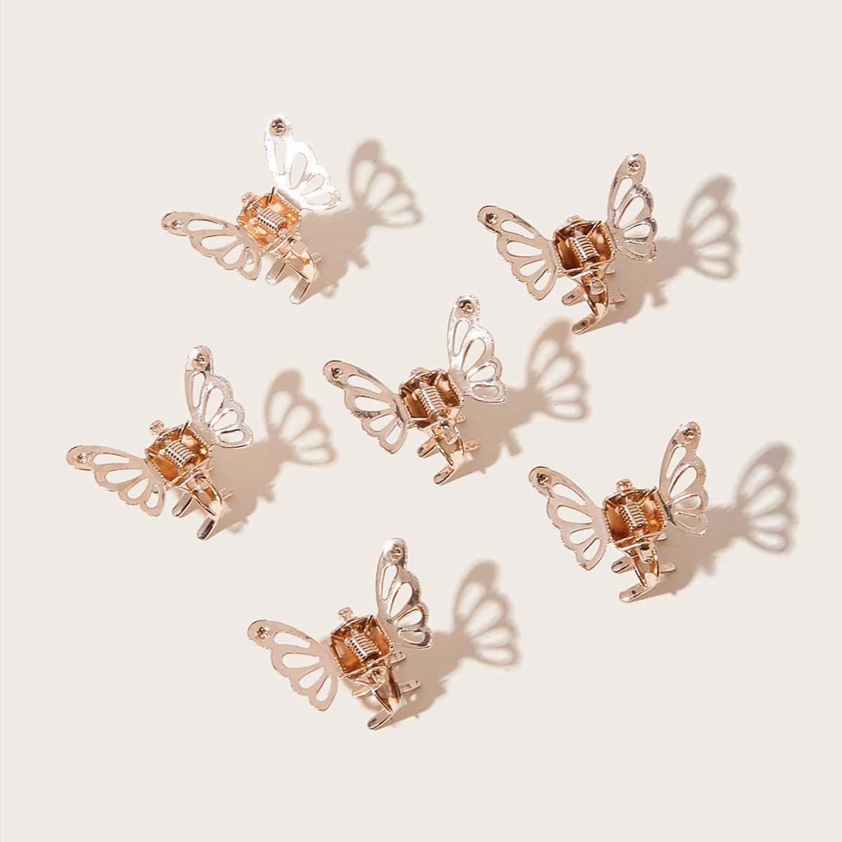 

6pcs Butterfly Design Hair Claw, Gold