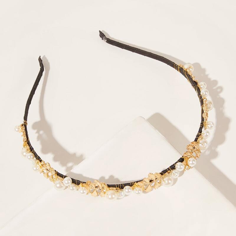 

Faux Pearl & Leaf Decor Hair Hoop, Gold