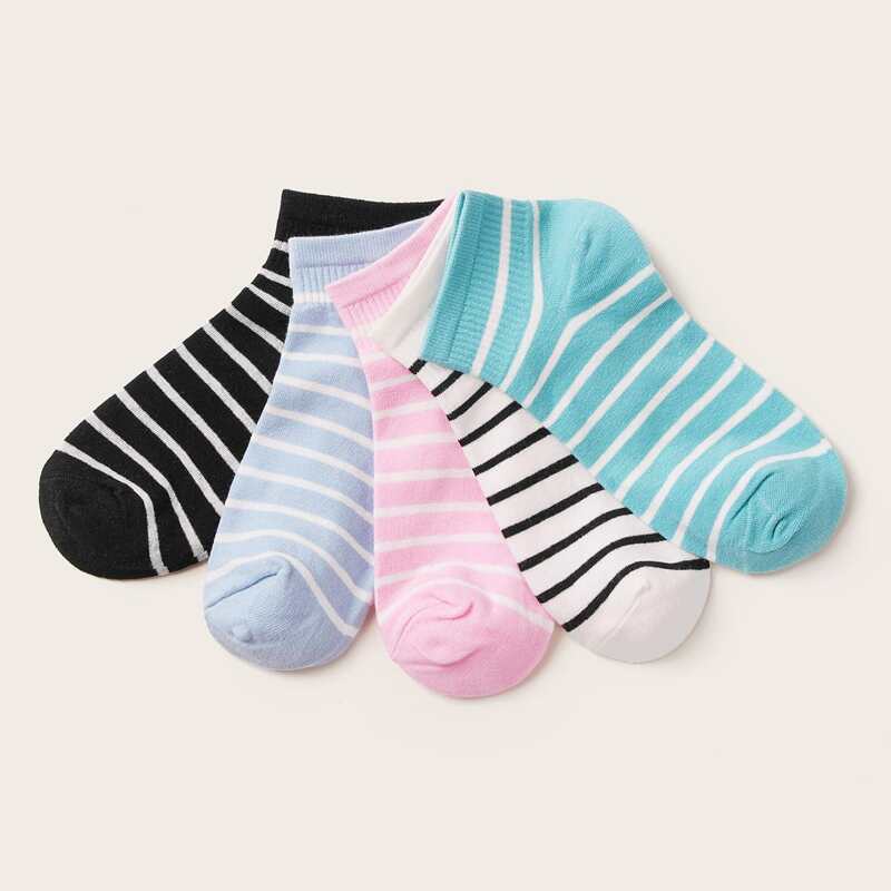 

5pairs Striped Pattern Socks, Multicolor