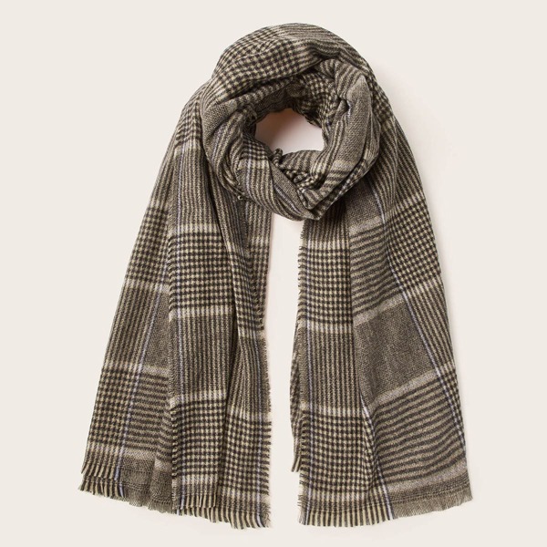 

Plaid Raw Hem Scarf, Multicolor