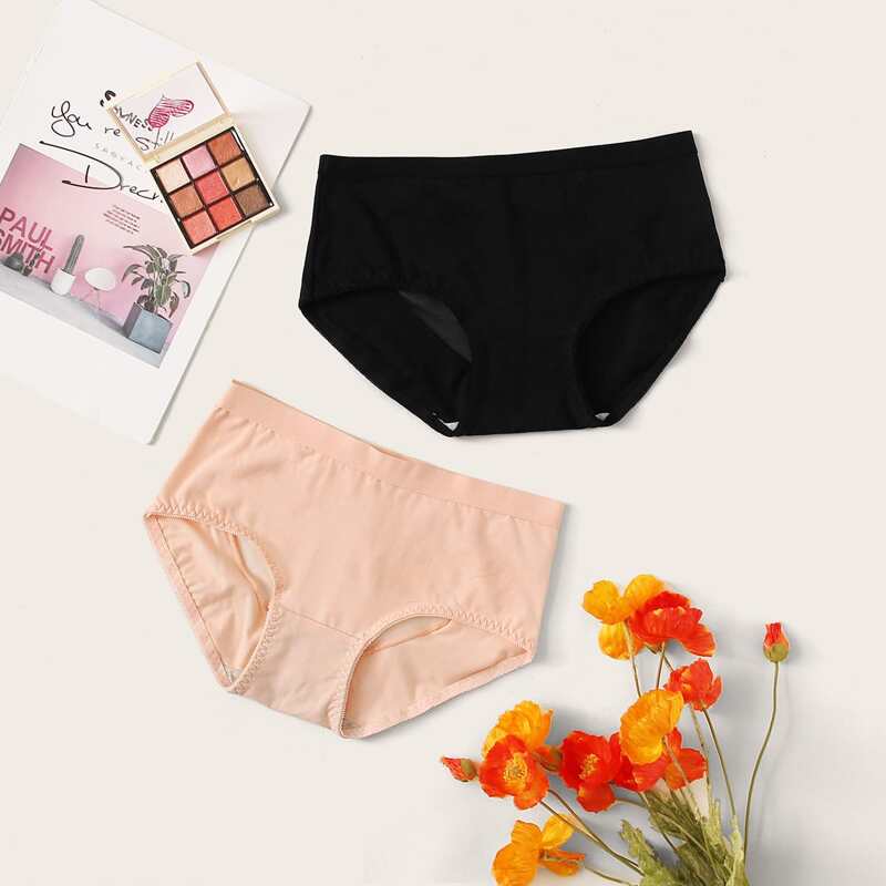 

2pack Solid Heart Back Panty Set, Multicolor