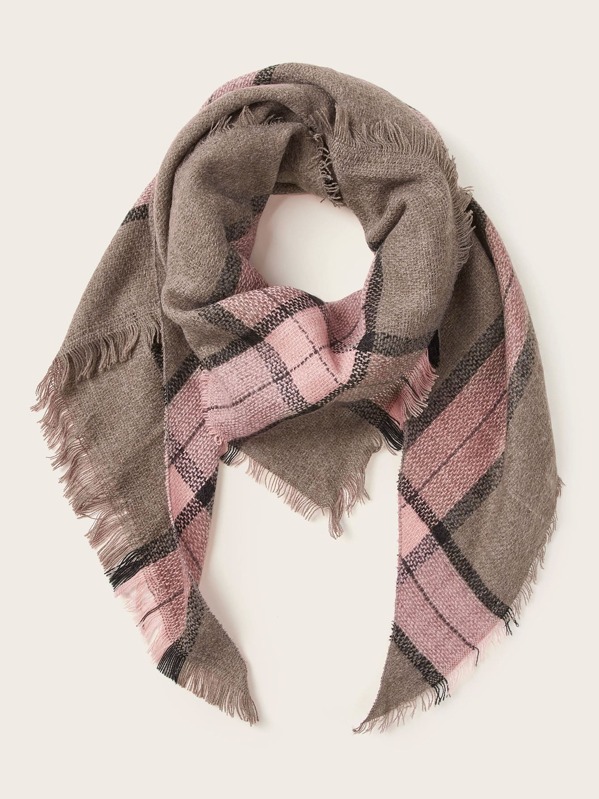 

Plaid Raw Hem Scarf, Multicolor