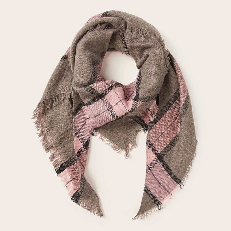 

Plaid Raw Hem Scarf, Multicolor