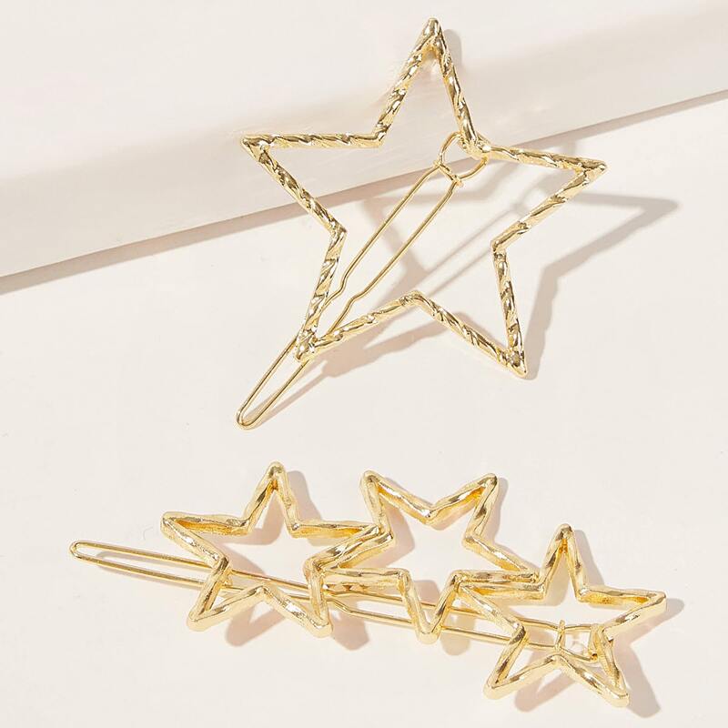 

2pcs Star Decor Hair Clip, Gold