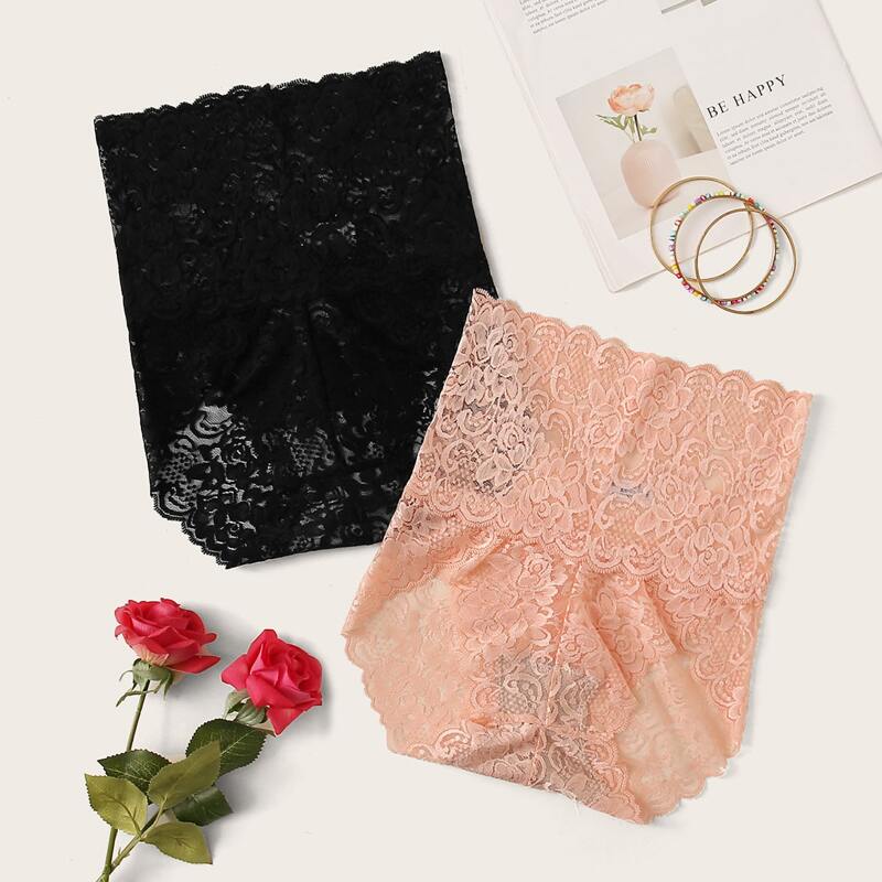 

2pack Floral Lace High Waist Panty Set, Multicolor