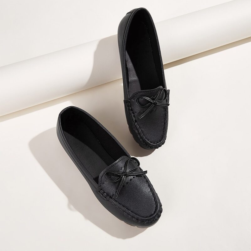 

Bow Decor Flat Loafers, Black