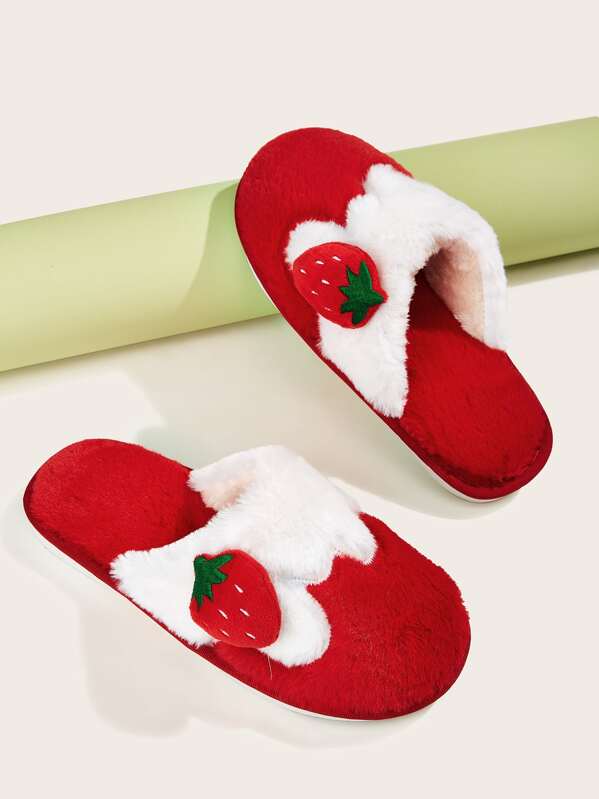 

Strawberry Decor Fluffy Slippers, Red