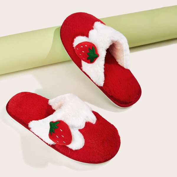 

Strawberry Decor Fluffy Slippers, Red