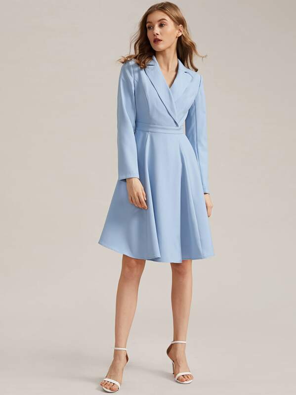 

Notched Collar Wrap Front Tailored Dress, Blue, Varvara P