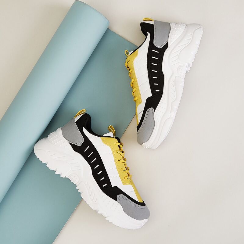 

Color Block Lace-up Front Chunky Sneakers, Multicolor