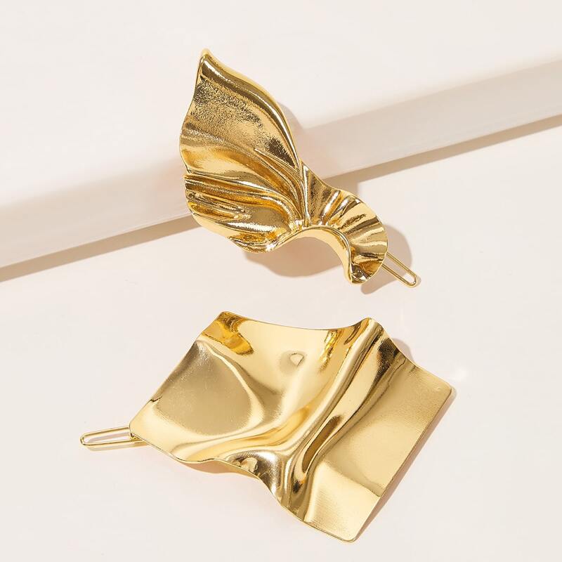 

2pcs Metallic Hair Clip, Gold