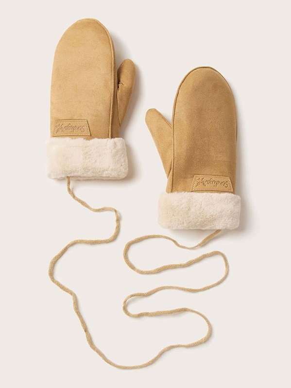 

Fluffy Trim Gloves, Khaki