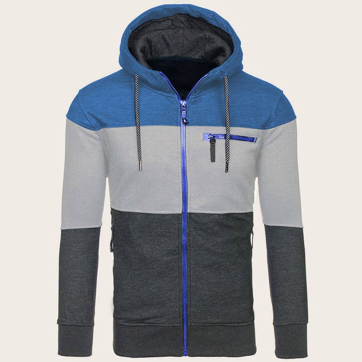 

Guys Cut And Sew Zip Up Drawstring Hoodie, Multicolor