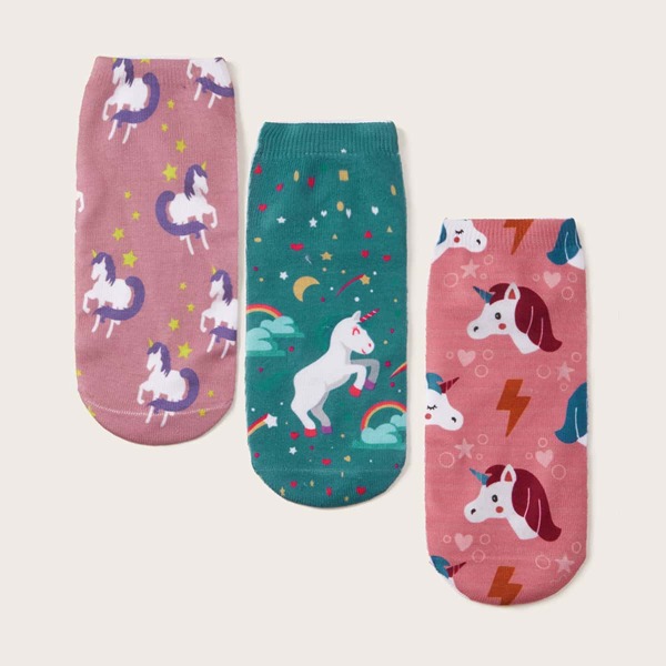

3pairs Girls Cartoon Graphic Socks, Multicolor