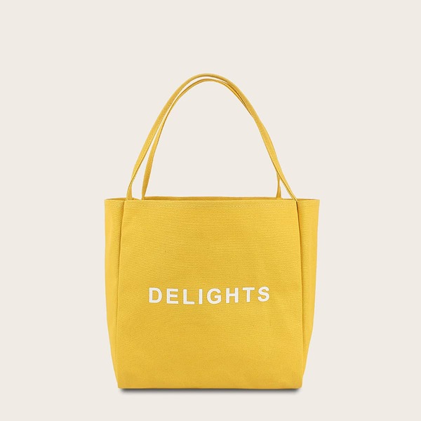 

Girls Letter Graphic Canvas Tote Bag, Yellow