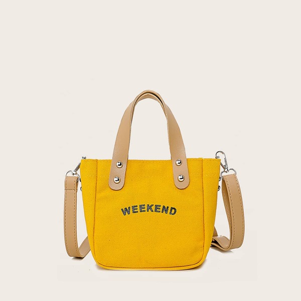 

Girls Letter Graphic Canvas Satchel Bag, Yellow