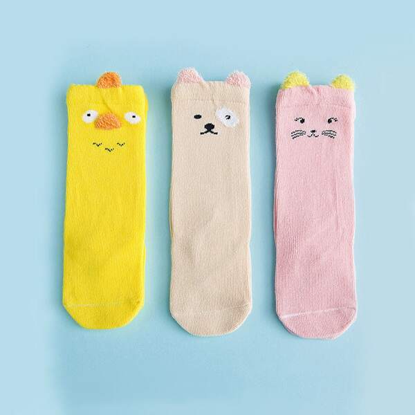 

3pairs Toddler Girls Cartoon Graphic Socks, Multicolor