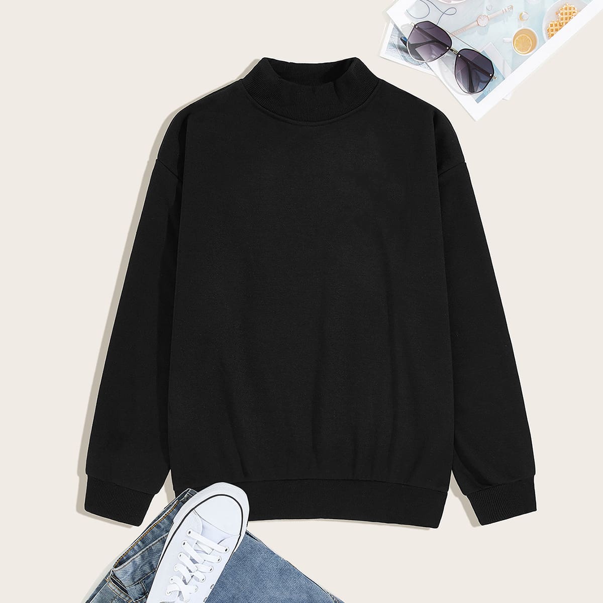 

Guys Solid Stand Collar Sweatshirt, Black