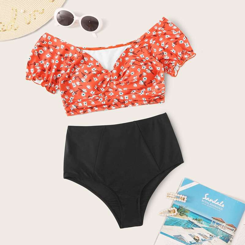 

Ditsy Floral High Waisted Bikini Swimsuit, Multicolor