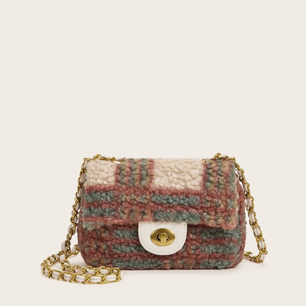 

Faux Fur Twist Lock Chain Bag, Multicolor