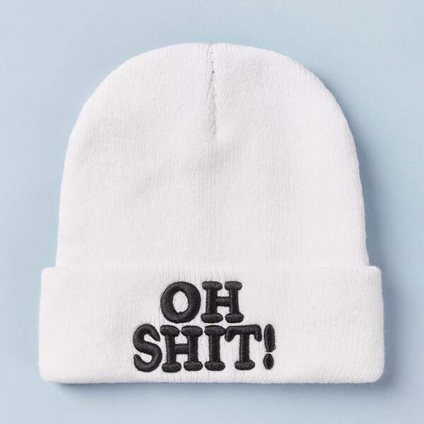 

Toddler Kids Letter Graphic Beanie, Black and white