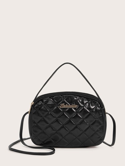 Letter Pattern Quilted Satchel Bag