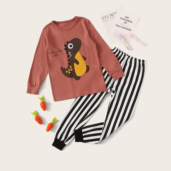 

Toddler Boys Cartoon & Striped Print PJ Set, Multicolor