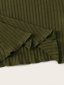 SHEIN EZwear Lettuce Trim Rib-knit Tee - Army Green - View 5