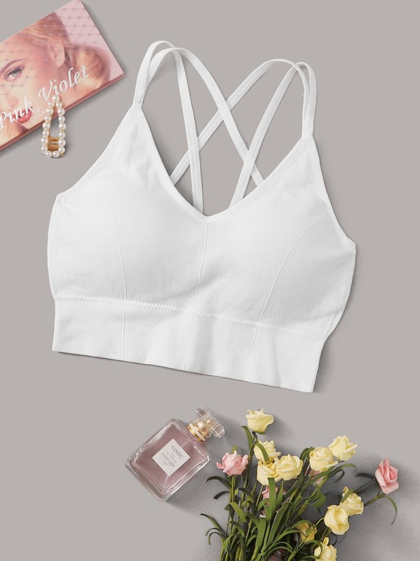 

Criss Cross Back Ribbed Bralette, White