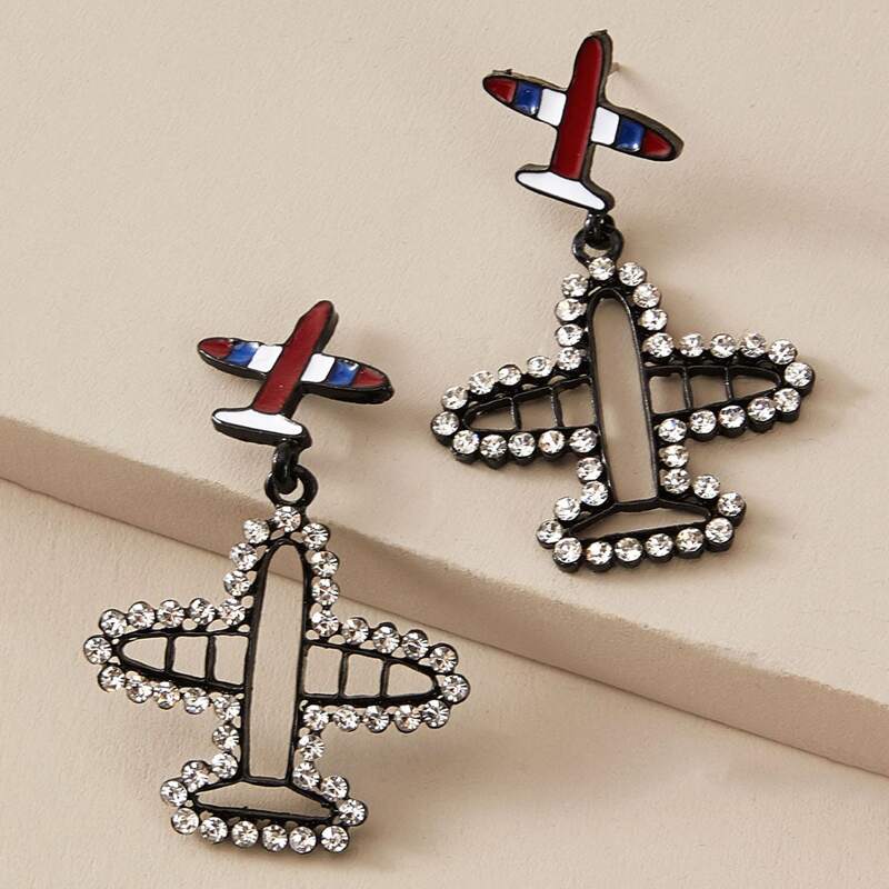 

1pair Rhinestone Engraved Plane Drop Earrings, Multicolor