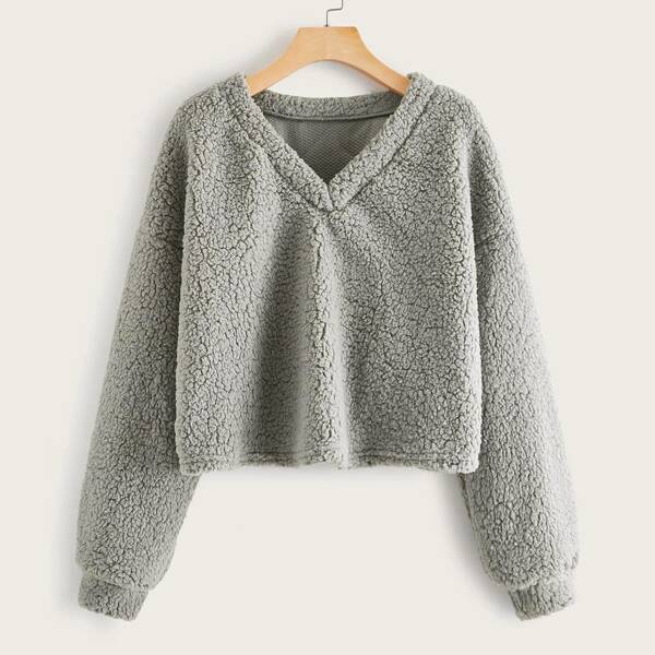 

Drop Shoulder Teddy Sweatshirt, Grey
