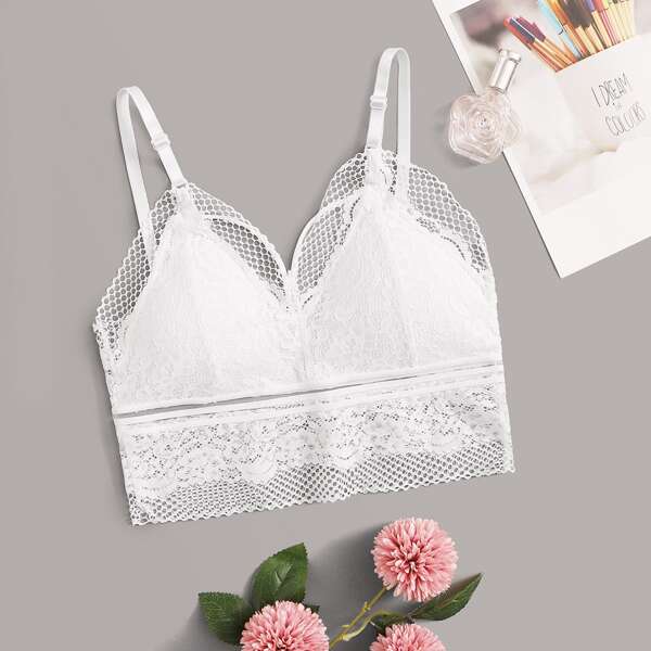 

Contrast Fishnet Harness Bralette, White