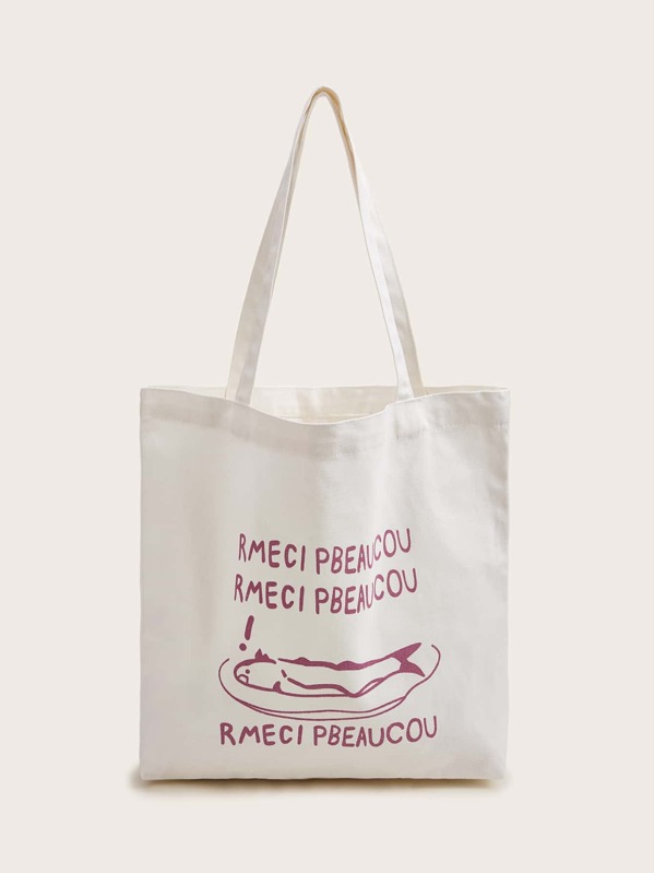 

Letter Graphic Canvas Book Bag, White