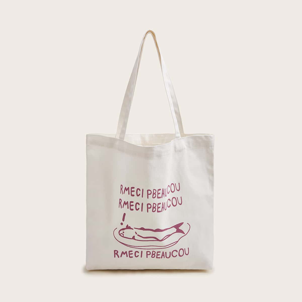 

Letter Graphic Canvas Book Bag, White
