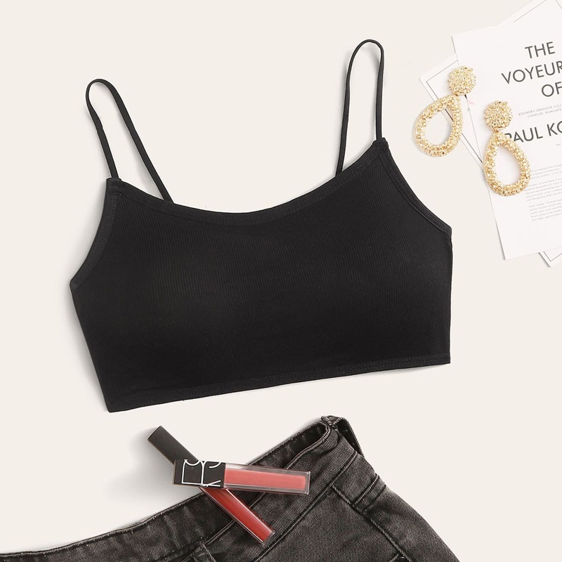 

Cutout Back Ribbed Bralette, Black