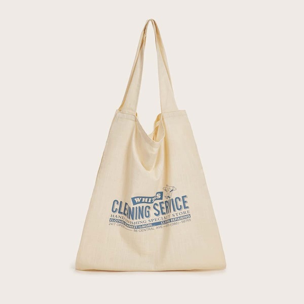 

Letter Graphic Canvas Book Bag, Beige