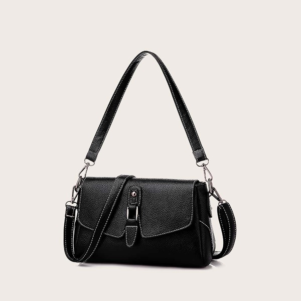 

Pebble Detail Flap Tote Bag, Black
