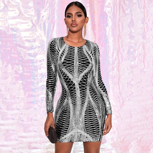 

Zip Back Sequin Bodycon Dress, Multicolor
