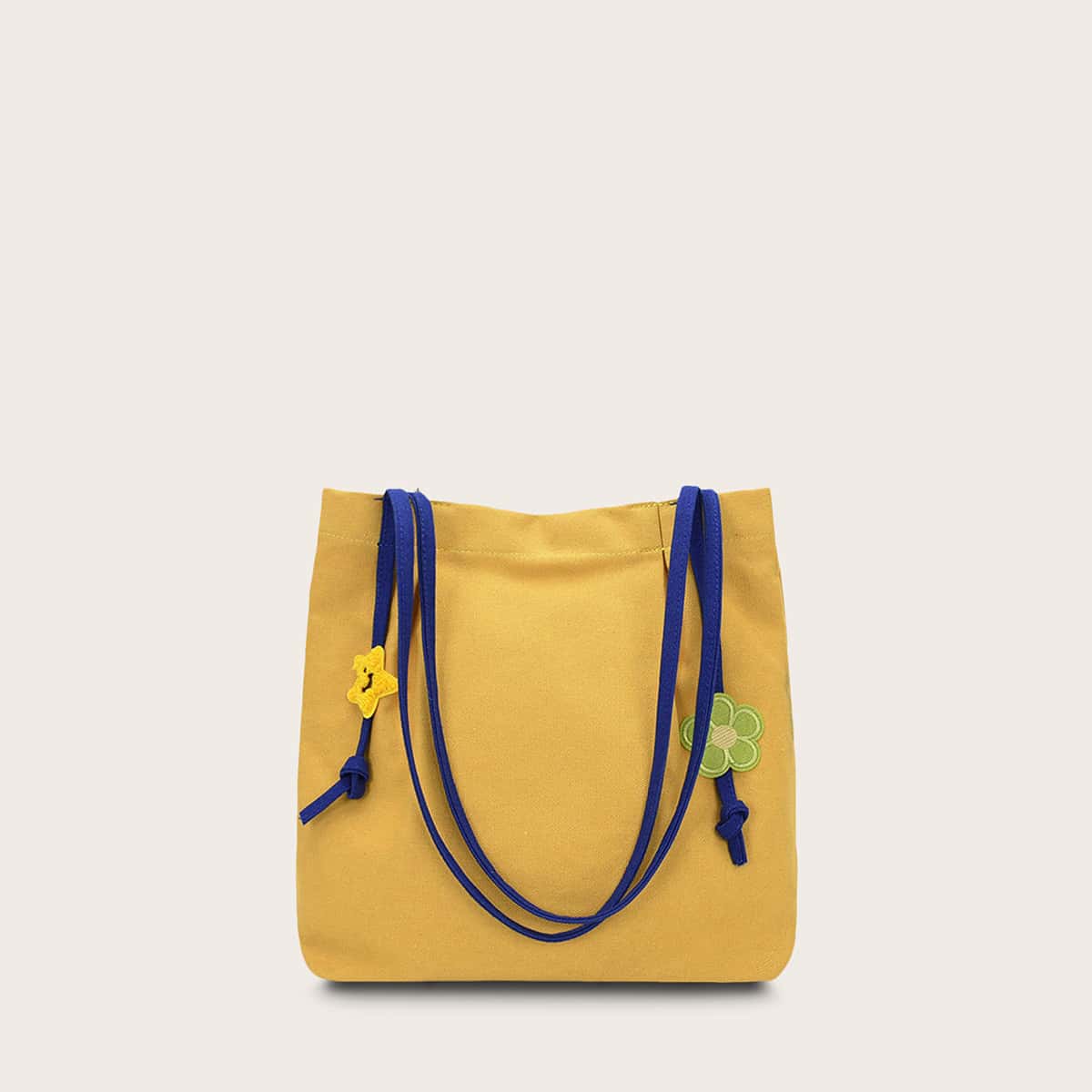 

Floral & Star Decor Tote Bag, Yellow