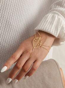 1pc Hollow Leaf Decor Finger Chain Bracelet