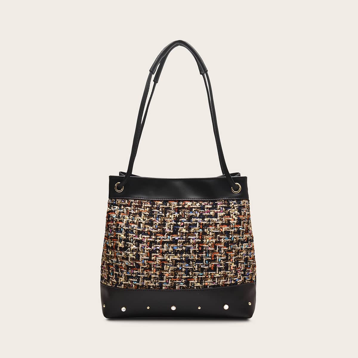 

Studded Decor Tweed Tote Bag, Multicolor