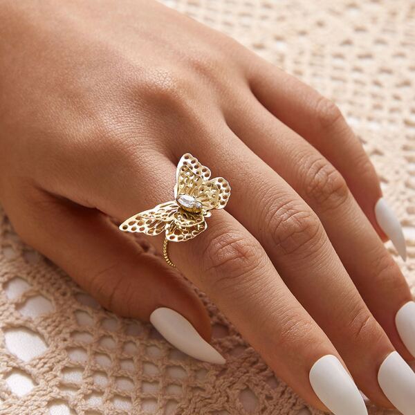 

1pc Hollow Out Butterfly Decor Ring, Gold