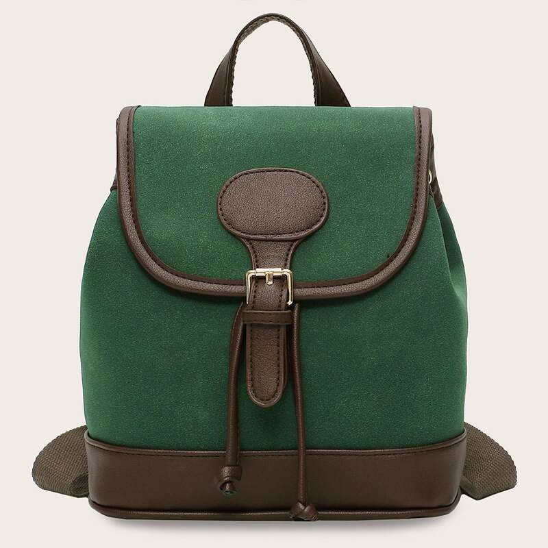 

Buckle Strap Drawstring Backpack, Green