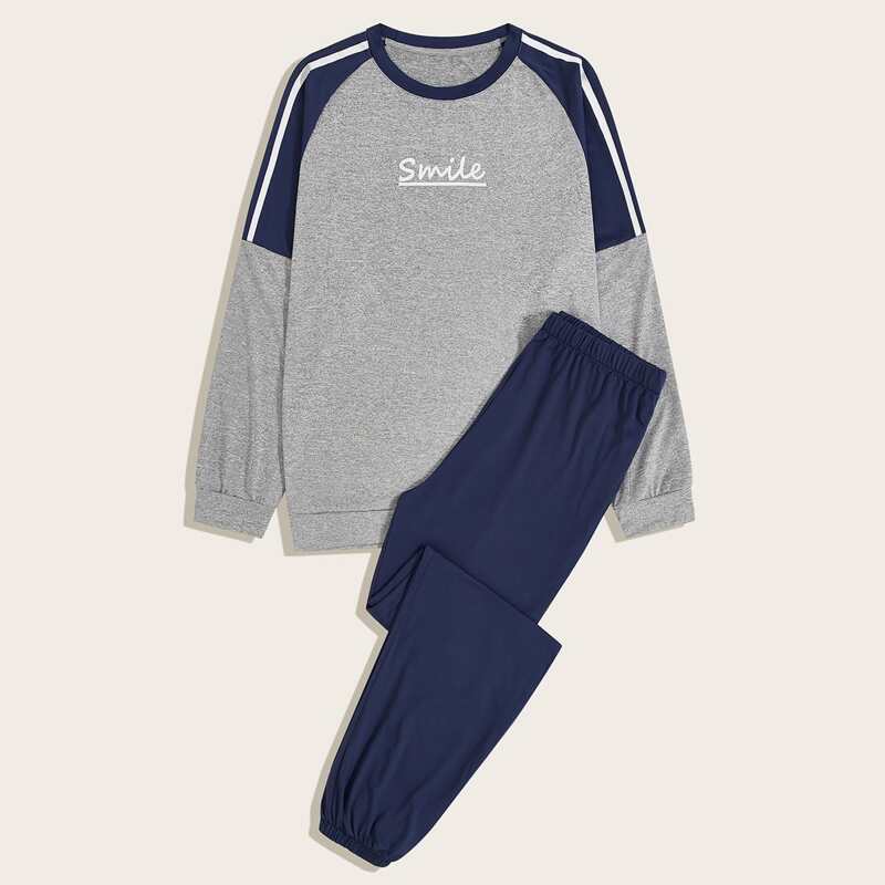 

Guys Letter Graphic Sweatshirt & Pants PJ Set, Multicolor
