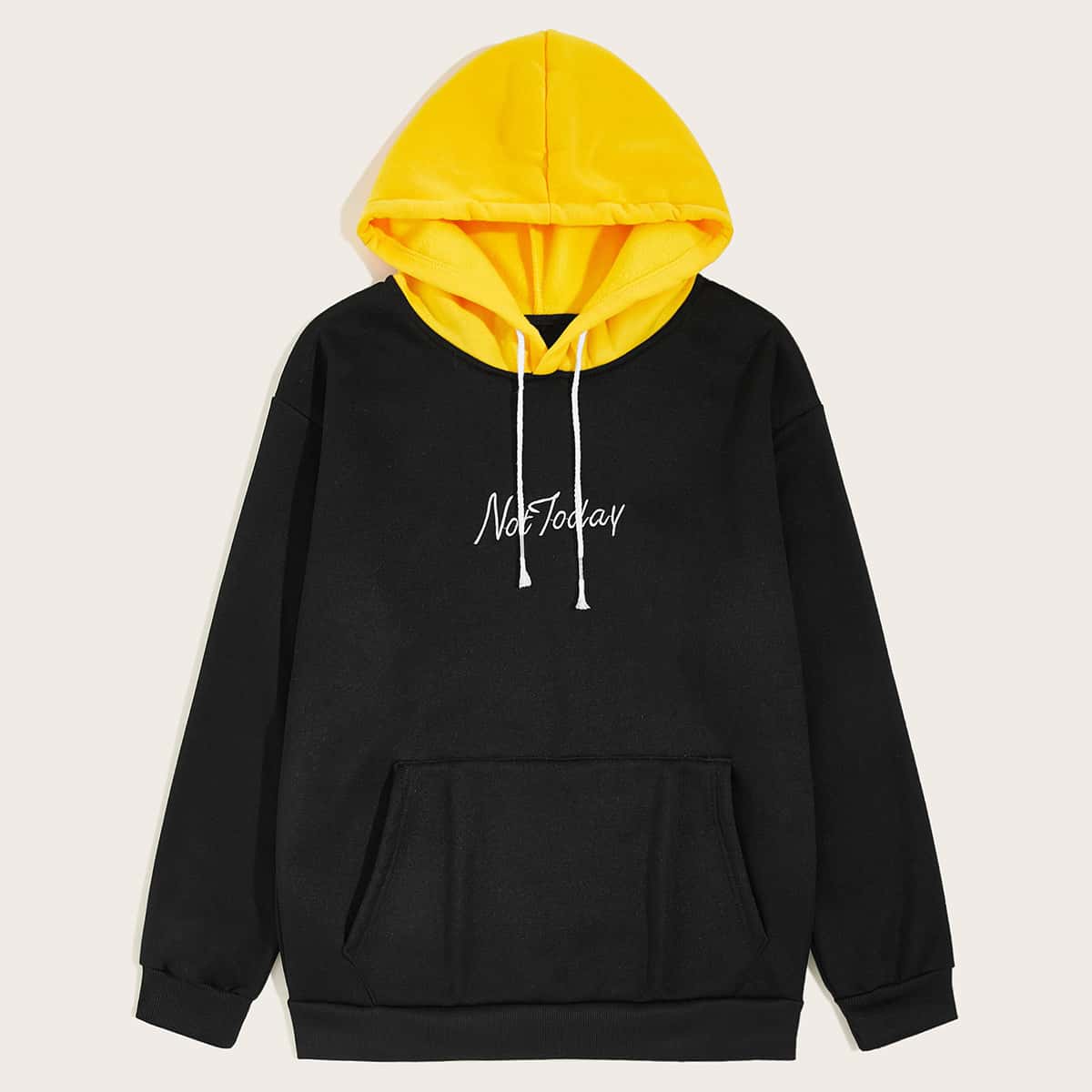 

Guys Letter Embroidery Drawstring Contrast Hoodie, Black